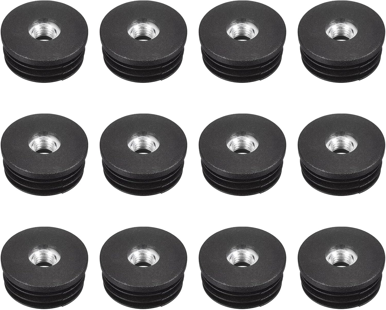 sourcing map 12 Pcs Round Tube Inserts with M8 Thread for 32mm/1.26" AD Round Round Black Plastic Stops Naloop Insert - ShopVlot