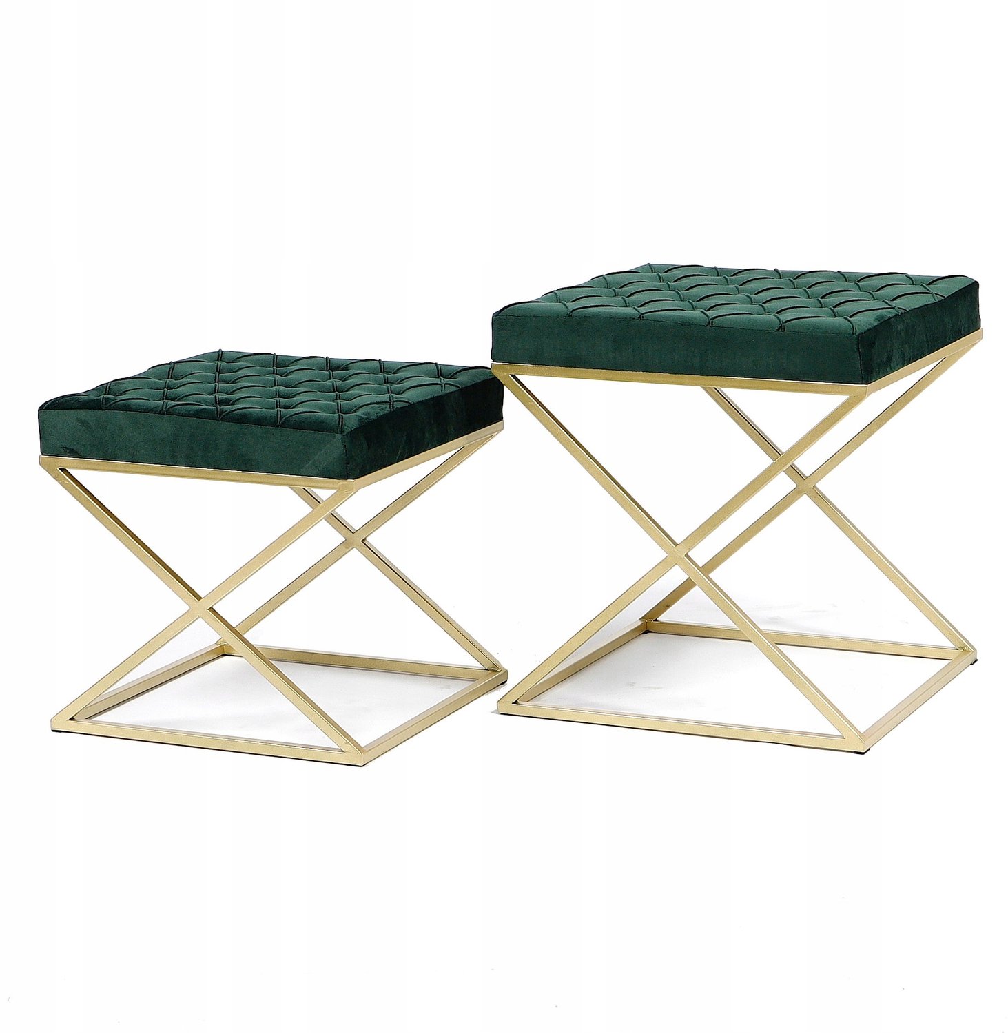 Messa Home Set van 2 Luxe Velours Poefs - Flesgroen & Goud - Royal Collectie