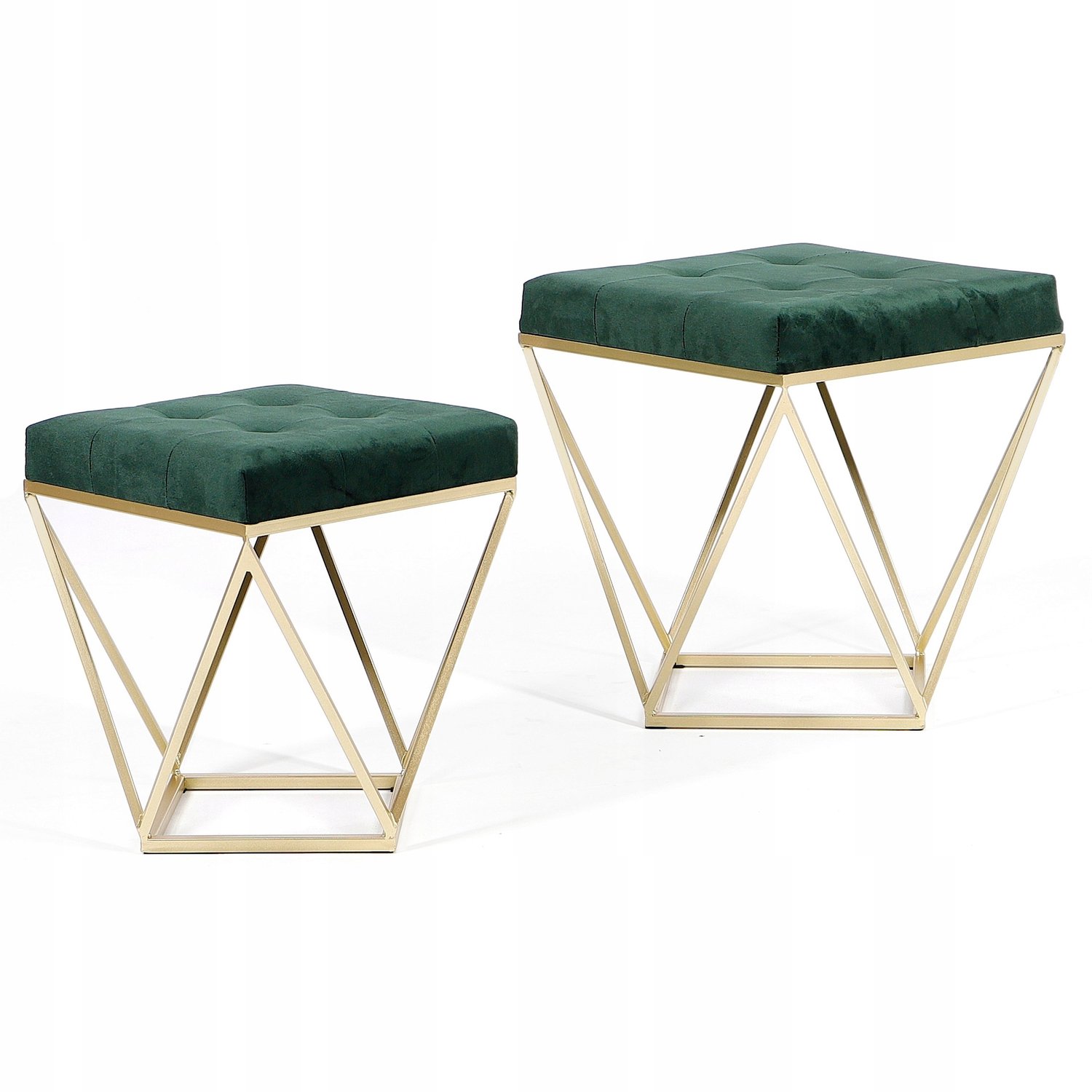 Messa Home Set van 2 Messa Java Pufjes, Fluwelen Zitting, Flesgroen & Goud