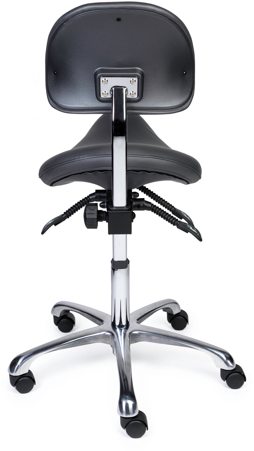 Ergonomische Zadelkruk met Rugleuning Premium Grijs op Wielen Lage uitvoering (45-58cm) / Met voetensteun / Voetdoppen