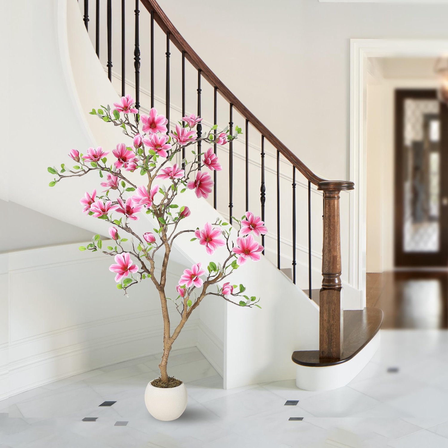 HOERFURIY Kunstmagnolia 150 cm - Nep magnoliaboom met witte bloemen - Onderhoudsvrije sierboom voor interieur
