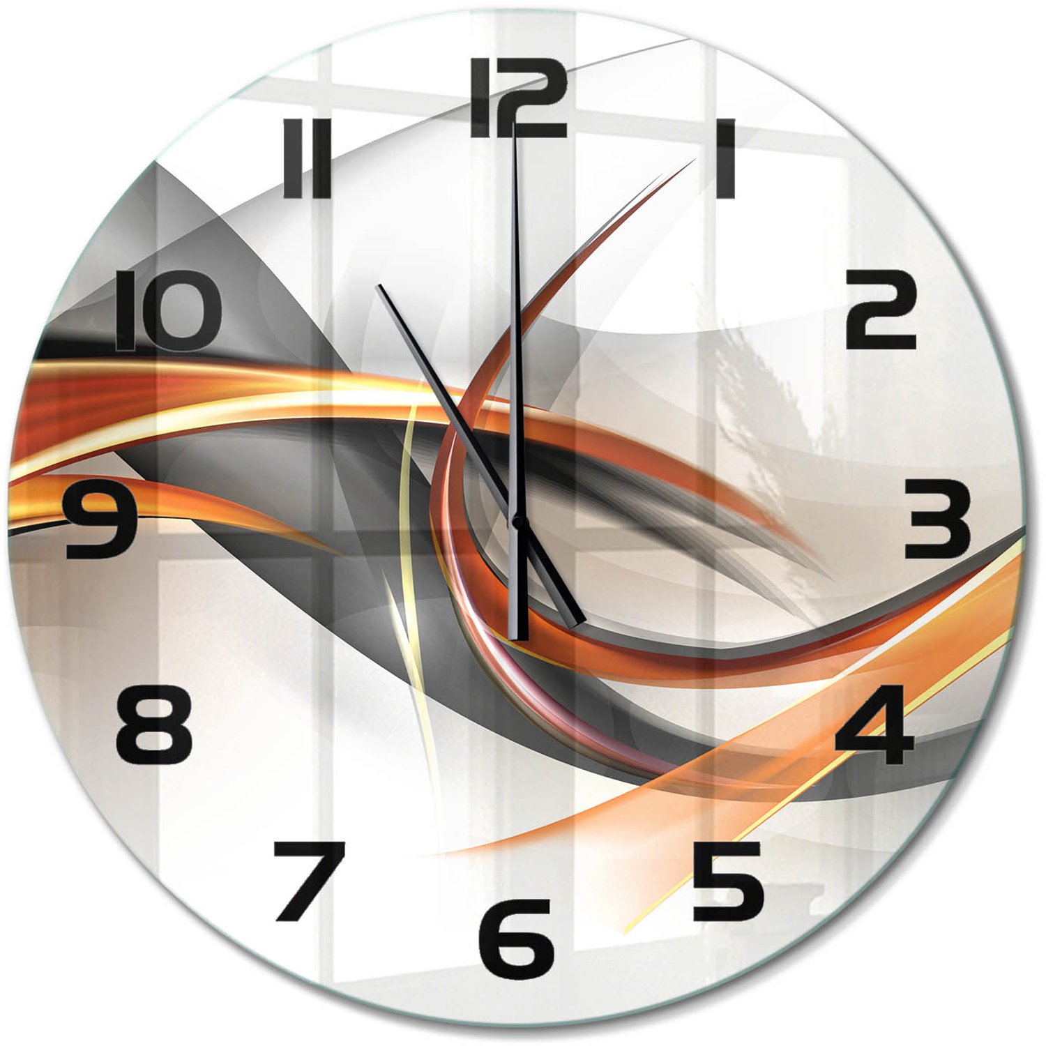 TULUP Wandklok - Golfabstractie Wandklok Glas Met Motief - fi60 cm - Oranje Decoratieve Glazen Klok - Zwarte handen - Ronde Klok - Gekleurde Glazen Klok - Glazen Klok Met Print