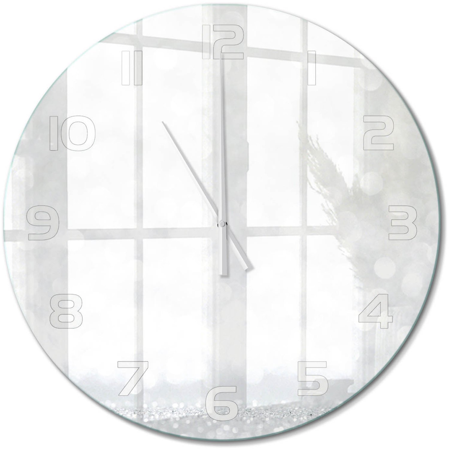 TULUP Wandklok - Kleine dingen Glazen Wandklok Design - fi60 cm - Zilver Klok Glas Met Opdruk - Witte handen - Ronde Klok - Wandklok Glas Met Motief - Decoratieve Glazen Klok