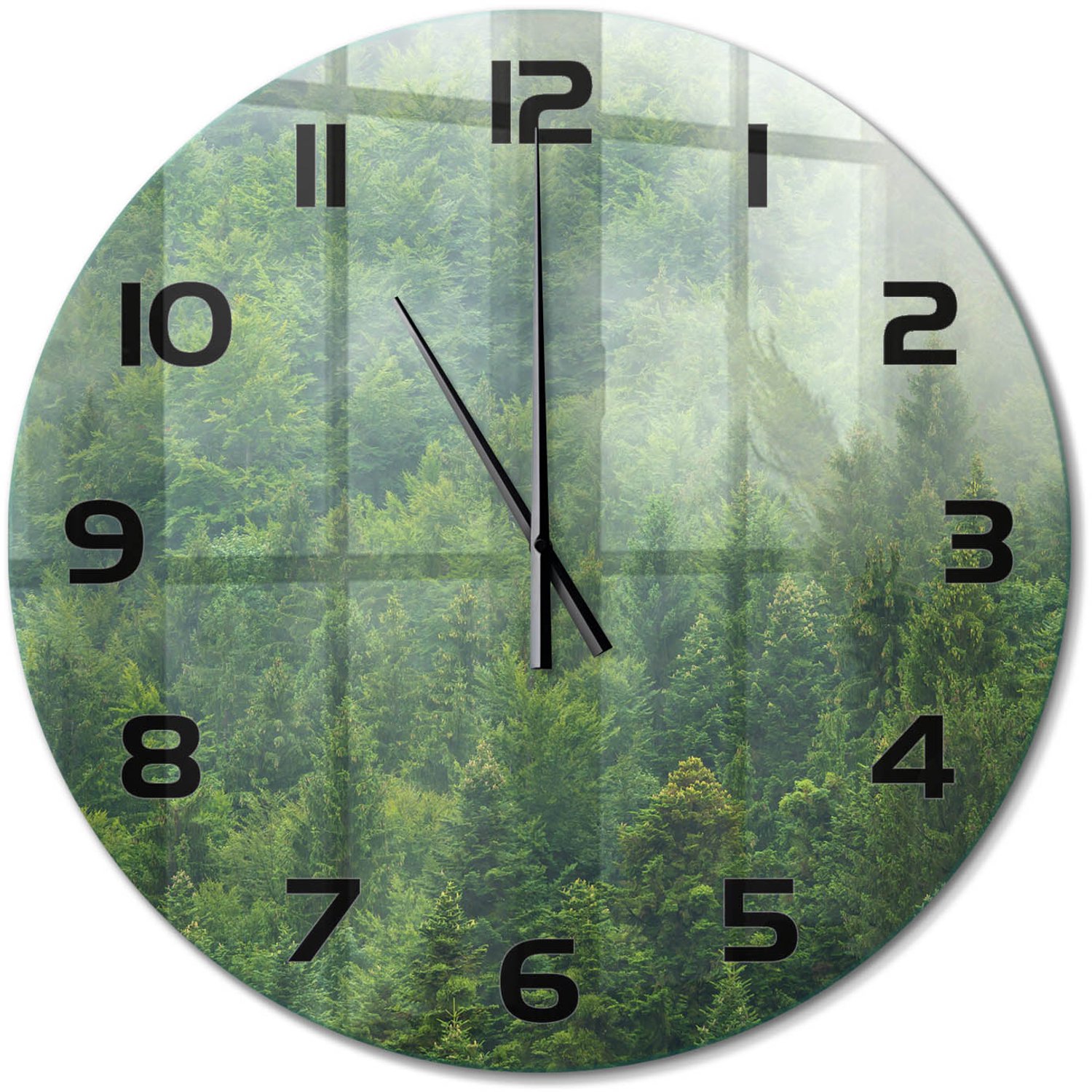 TULUP Wandklok - Mysterieus bos Decoratieve Glazen Klok - fi60 cm - Groente Glazen Wandklok Design - Zwarte handen - Ronde Klok - Glazen Klok Met Print - Wandklok Glas Met Motief