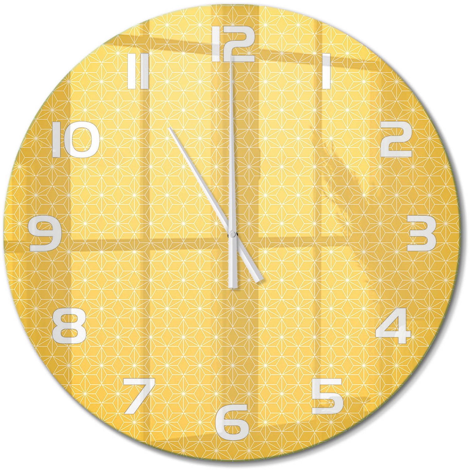 TULUP Wandklok - Sterren Wandklok Glas Met Motief - fi60 cm - Geel Decoratieve Glazen Klok - Witte handen - Ronde Klok - Gekleurde Glazen Klok - Glazen Klok Met Print