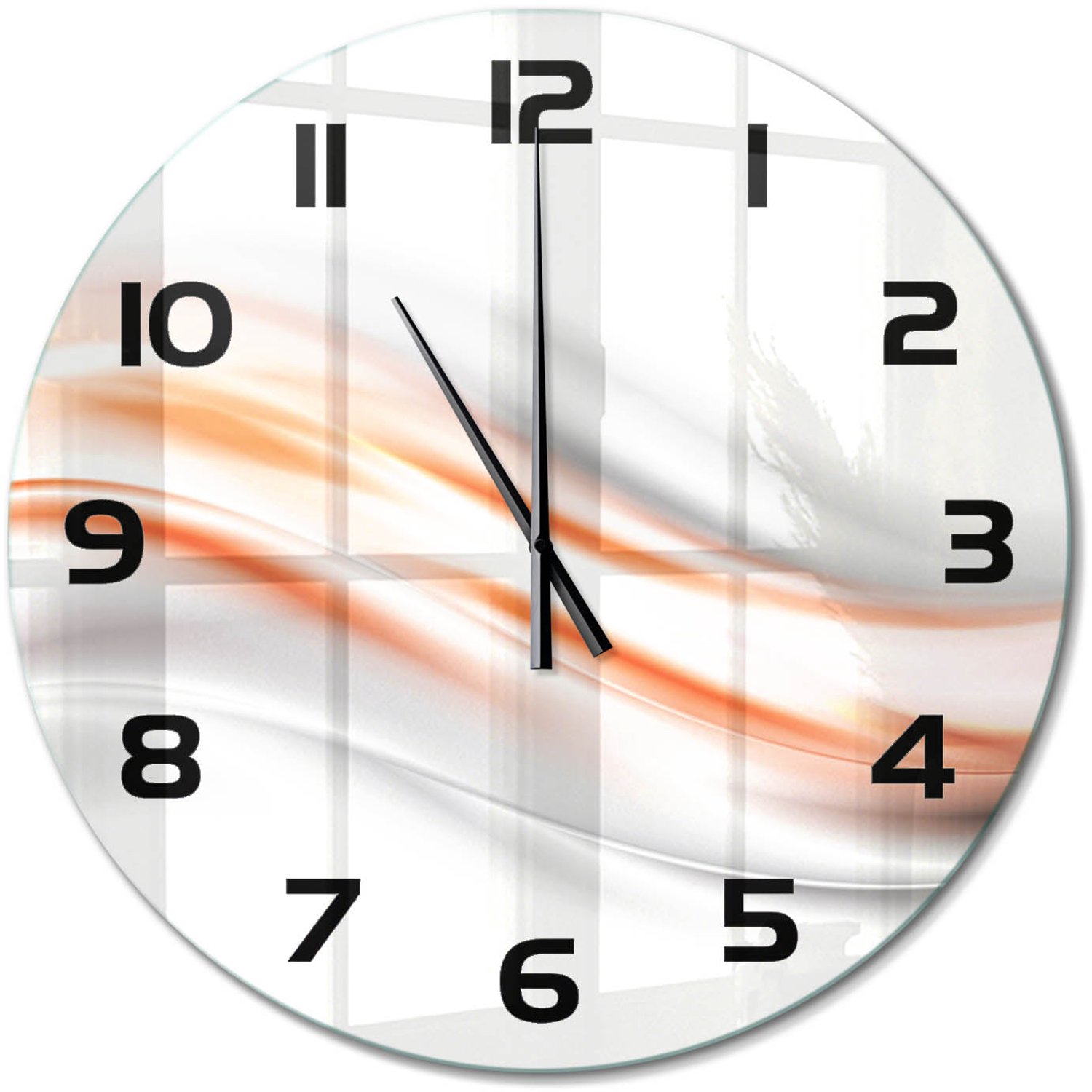 TULUP Wandklok - Golfabstractie Gekleurde Glazen Klok - fi60 cm - Oranje Glazen Klok Met Print - Zwarte handen - Ronde Klok - Moderne Wandklok Glas - Wandklok Glas Decoratie