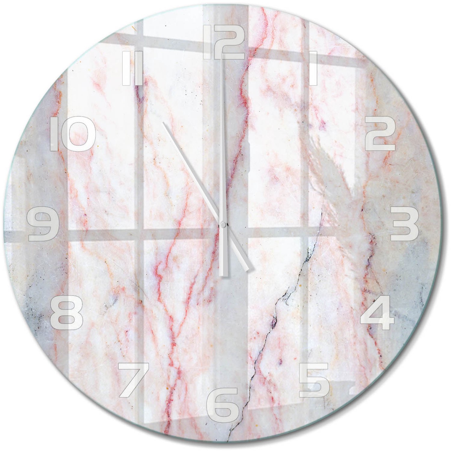 TULUP Wandklok - Marmer Glazen Klok Met Print - fi60 cm - Beige Wandklok Glas Met Motief - Witte handen - Ronde Klok - Wandklok Glas Decoratie - Gekleurde Glazen Klok