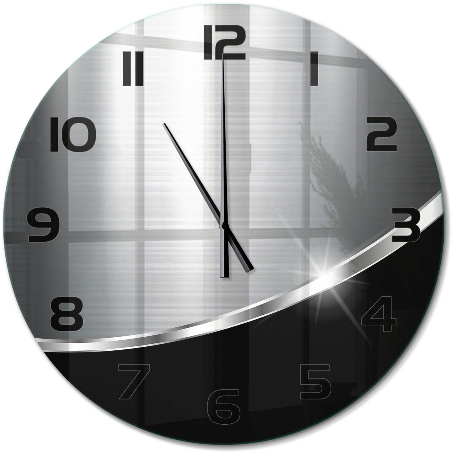 TULUP Wandklok - Metaalabstractie Gekleurde Glazen Klok - fi60 cm - Zilver Glazen Klok Met Print - Zwarte handen - Ronde Klok - Moderne Wandklok Glas - Wandklok Glas Decoratie