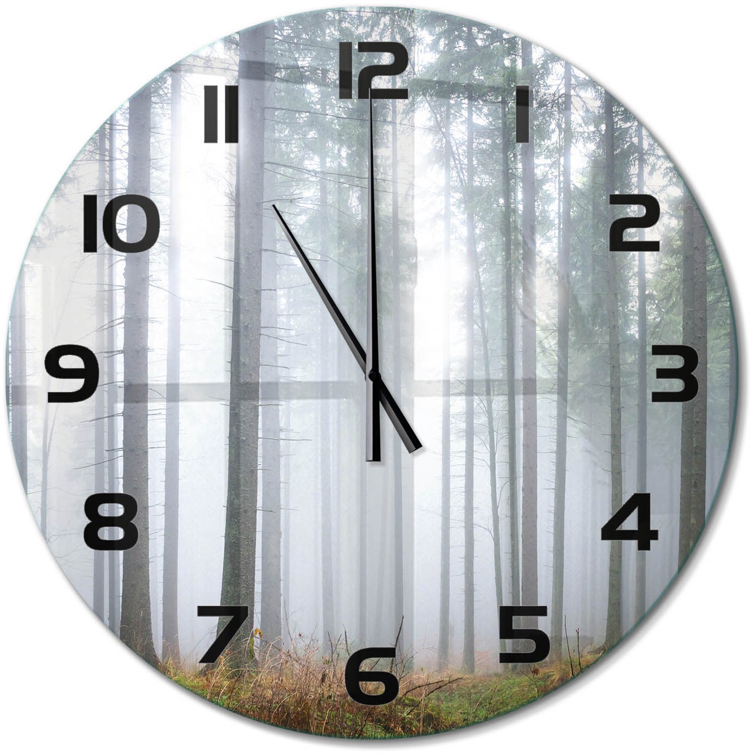 TULUP Wandklok - Mist in het bos Glazen Wandklok Design - fi60 cm - Grijs Klok Glas Met Opdruk - Zwarte handen - Ronde Klok - Wandklok Glas Met Motief - Decoratieve Glazen Klok