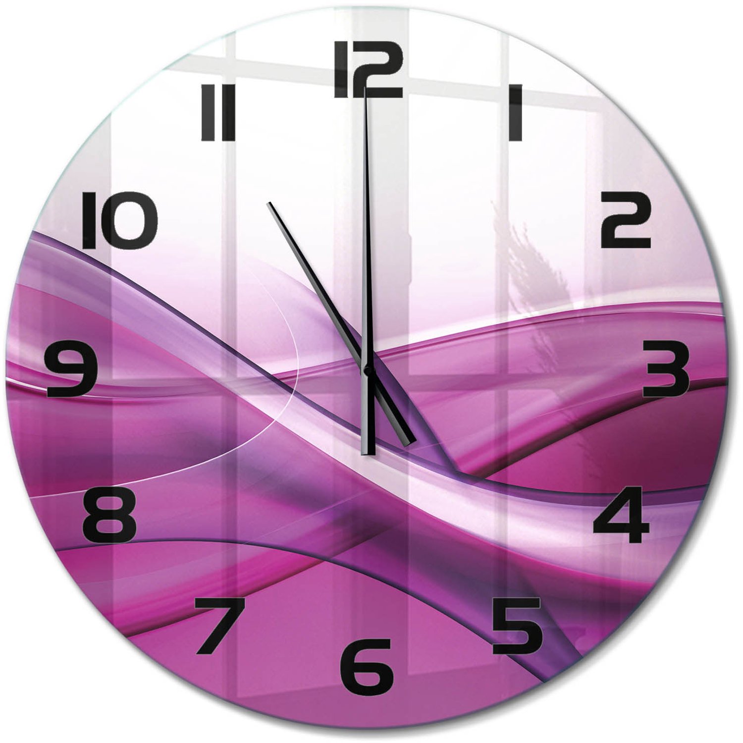 TULUP Wandklok - Golfachtergrond Glazen Wandklok Design - fi60 cm - Roze Klok Glas Met Opdruk - Zwarte handen - Ronde Klok - Wandklok Glas Met Motief - Decoratieve Glazen Klok