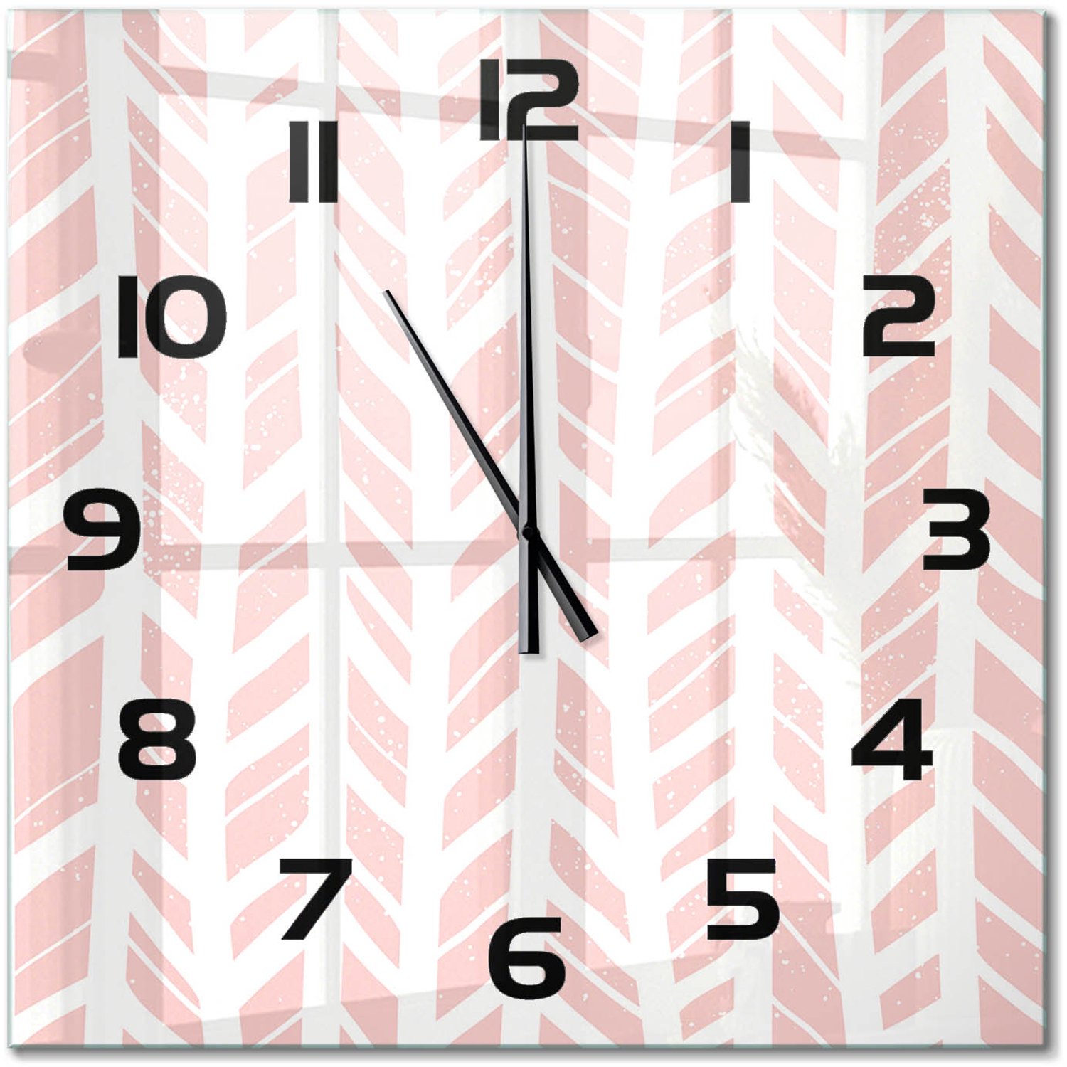TULUP Wandklok - Visgraatpatroon Wandklok Glas Decoratie - 60x60 cm - Roze Gekleurde Glazen Klok - Zwarte handen - Vierkante Klok - Klok Glas Met Opdruk - Moderne Wandklok Glas