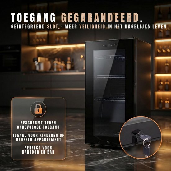 Koelkast - Vrijstaande Minibar voor Slaapkamer & Kantoor - Luxe Mini Koelkast met Vriesvak - Zwart - 45cm x 35cm x 70cm — afbeelding 5