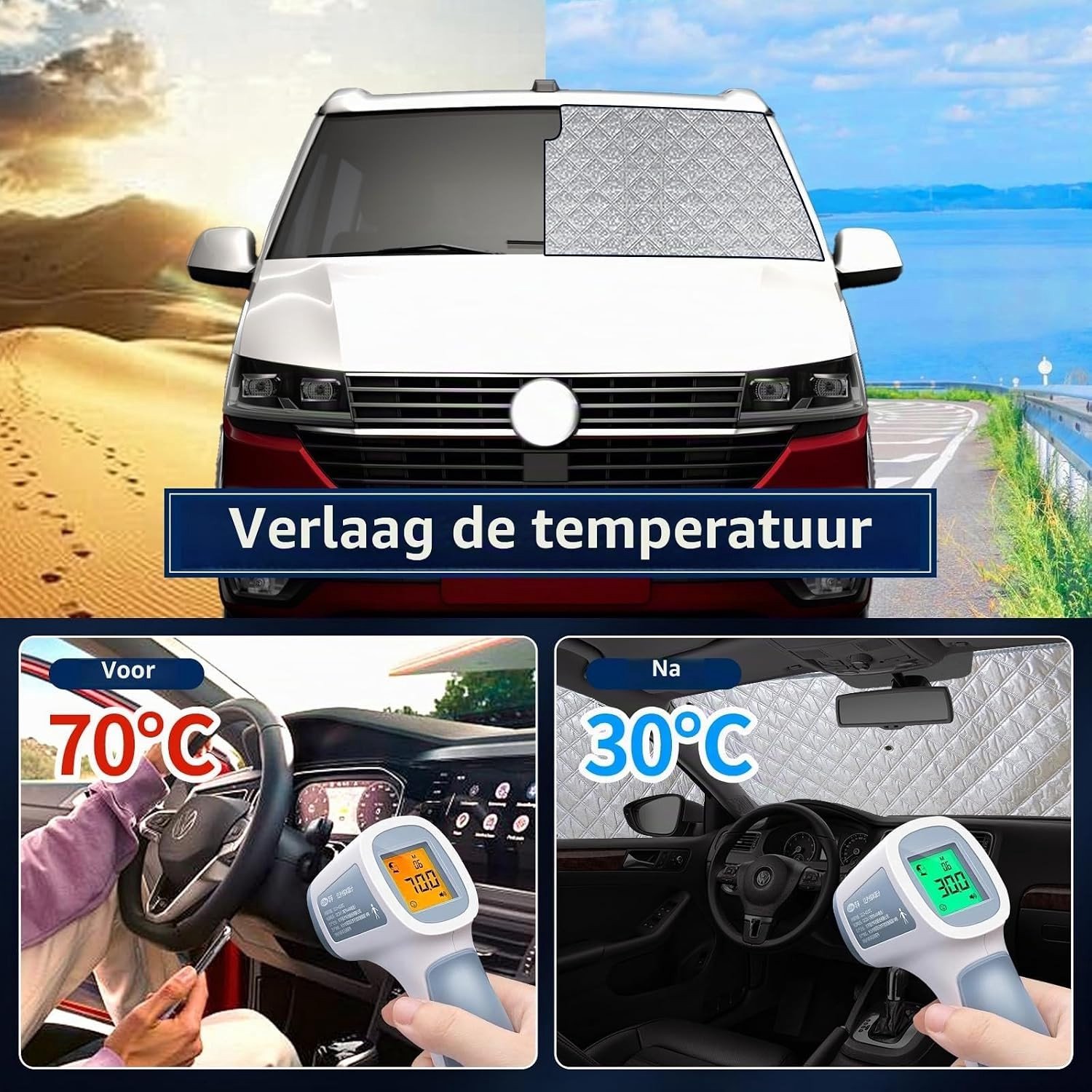 Thermische Binnenmat voor Bestuurderscabine, Geschikt voor VW T5/T6 LWB, Set van 8, Meervoudige Laag, Scheurvast, Zonnebescherming, Eenvoudige Montage, Veelzijdig Gebruik met Opbergtas