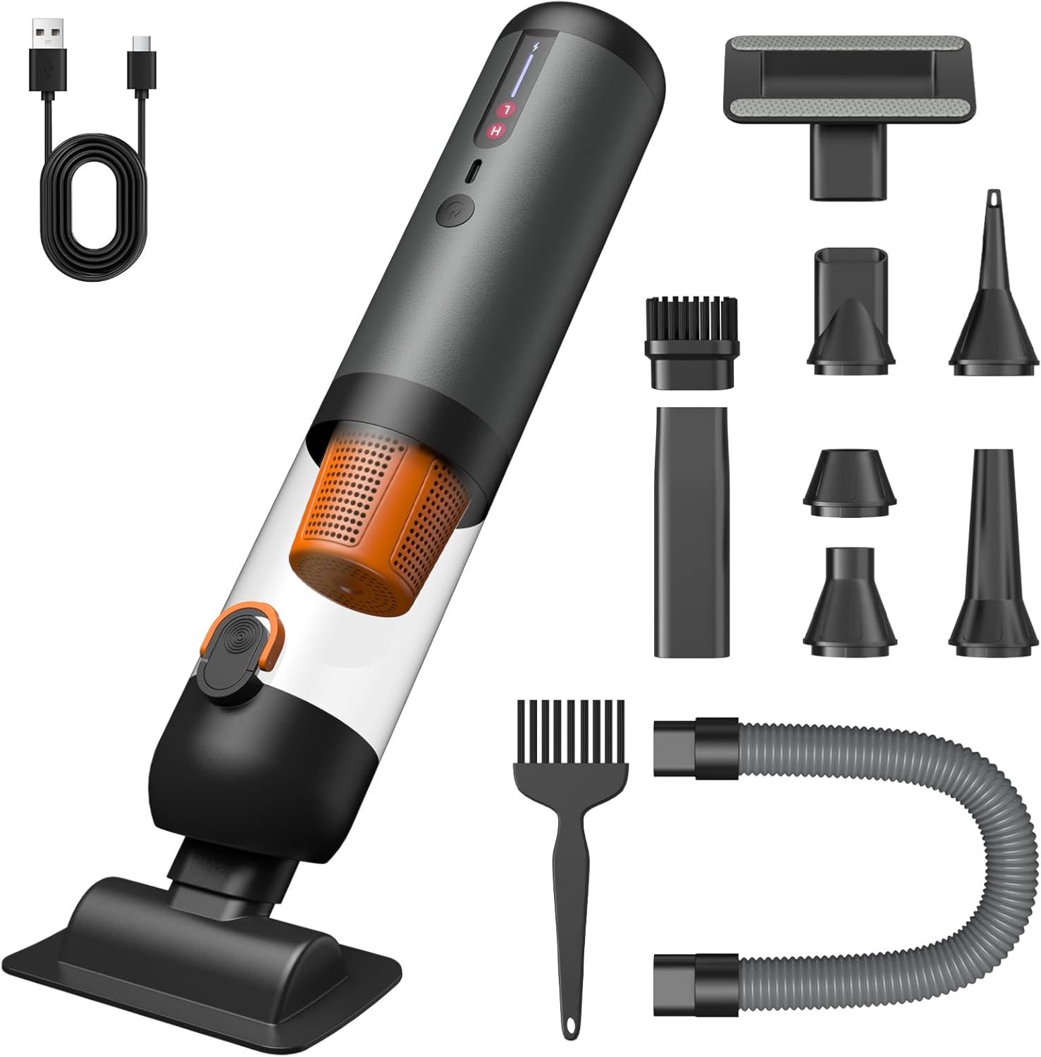 Bobypet 4-in-1 Handstofzuiger draadloos- Kruimeldief - Draagbare mini stofzuiger met 20.000 Pa / 120 W / 40 min gebruiksduur - 7800 mAh-accu, 2 zuigstanden, zuig- en blaasfunctie en USB-C-snelladen in 2,5 uur - Zwart