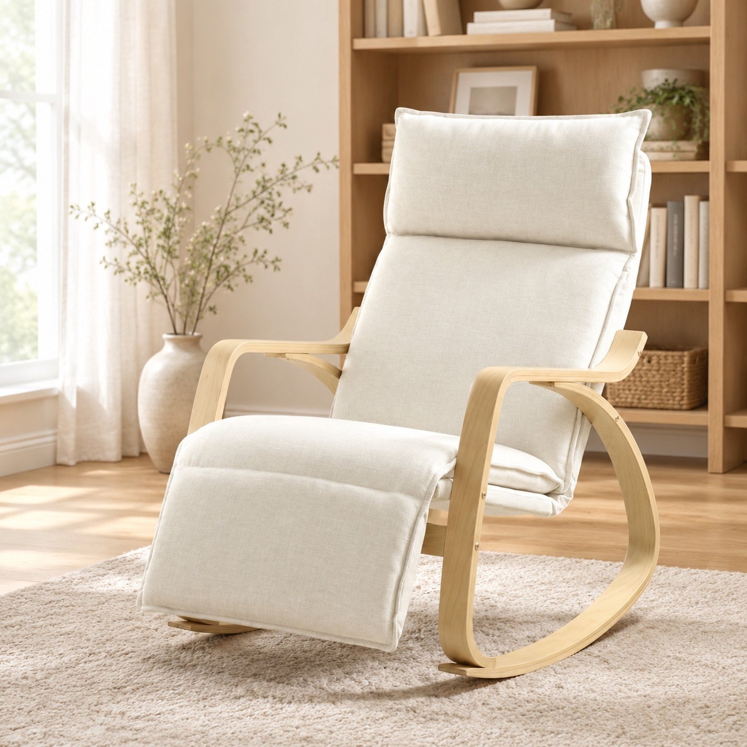 CHICFURN Schommelstoel - 5 standen voetensteun - Armleuningen - Crèmewit