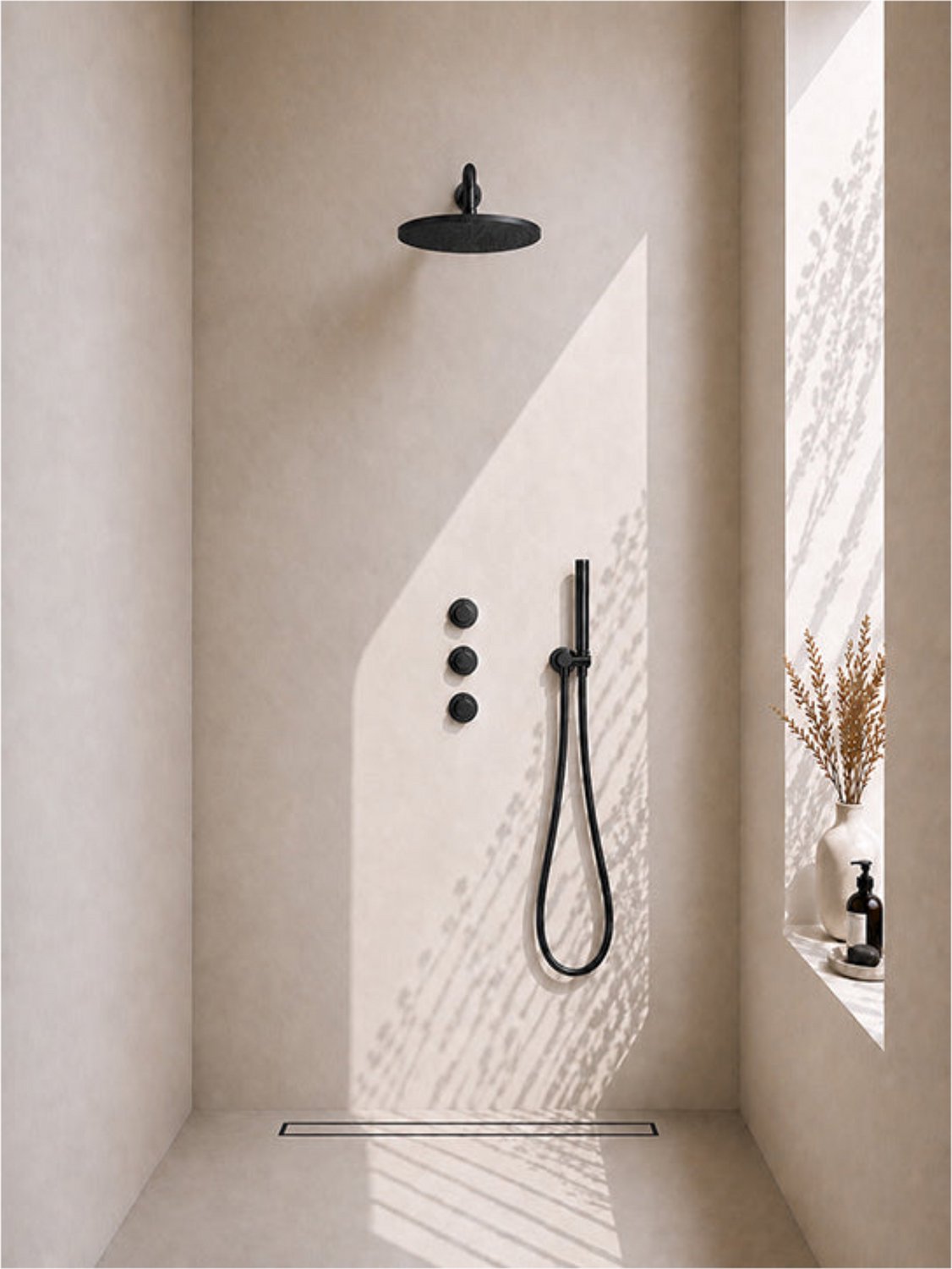 Caral inbouwthermostaat 2 stopkranen compleet met hoofddouche 30 cm en staafhanddouche mat zwart