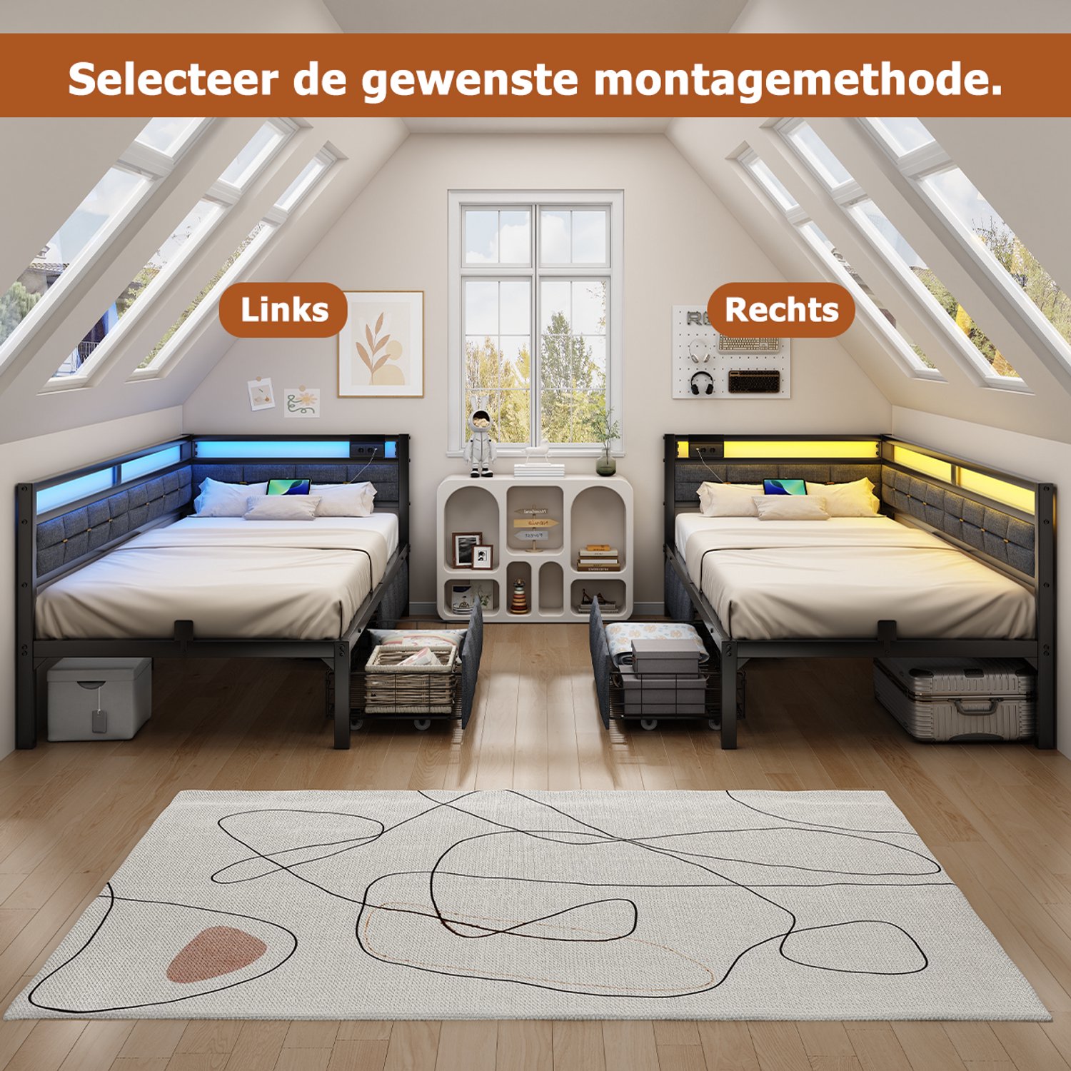 Eenpersoonsbedden Eenpersoonsbedden Hoekbed 90x200 Opbergbed - afbeelding 3