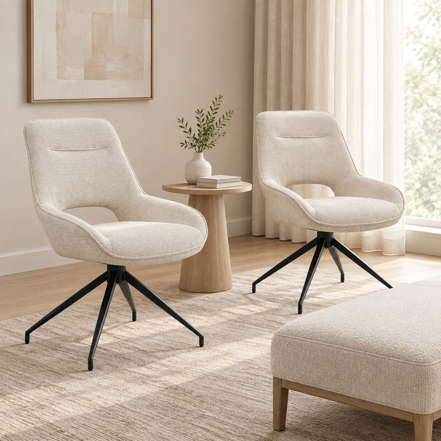 CHICFURN Eetkamerstoel - 360 graden draaibaar - Met armleuningen - Beige