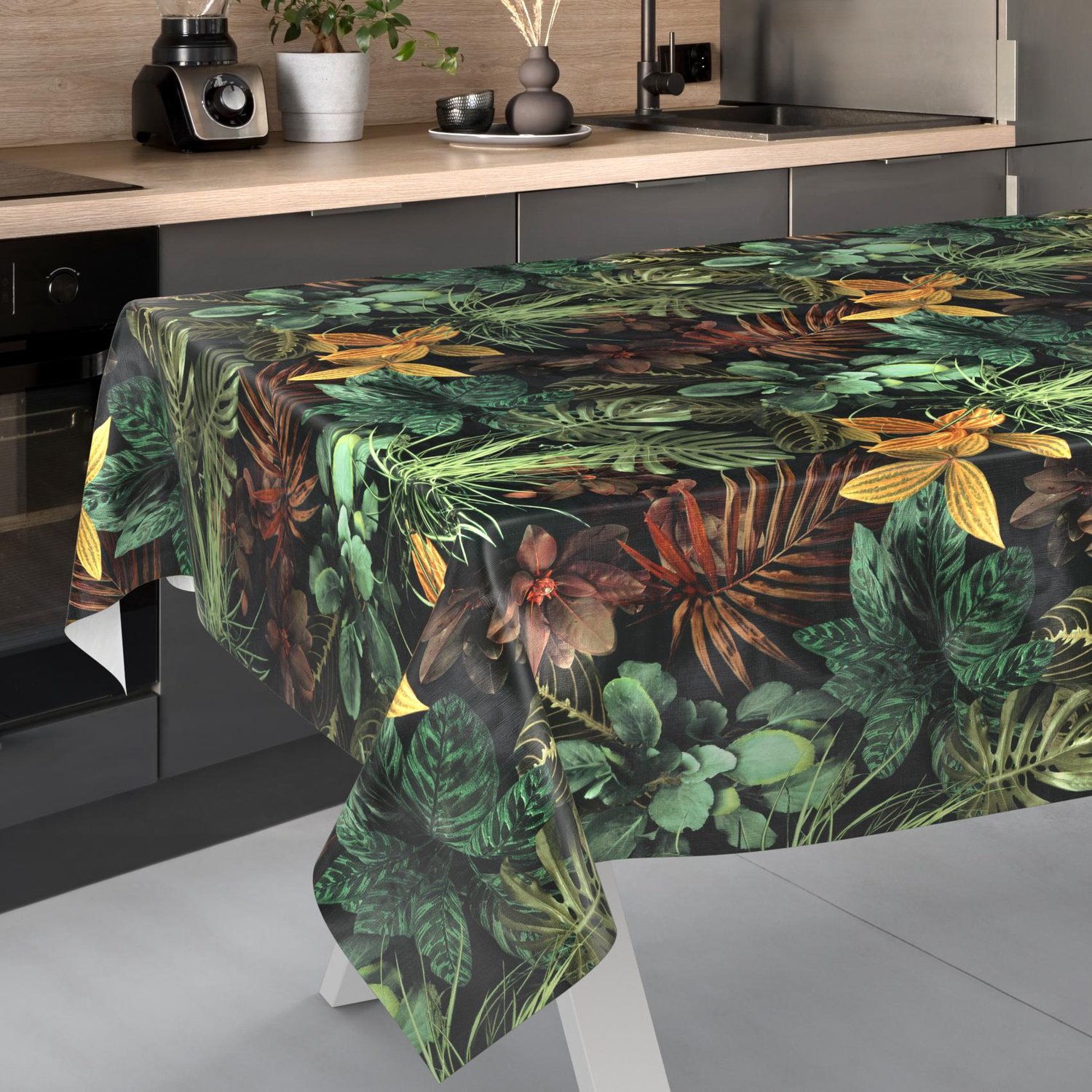 ANRO Tafelzeil op rol Tropische bladeren Bruin 140cm x 20m – Afwasbaar Tafelkleed Rechte rand