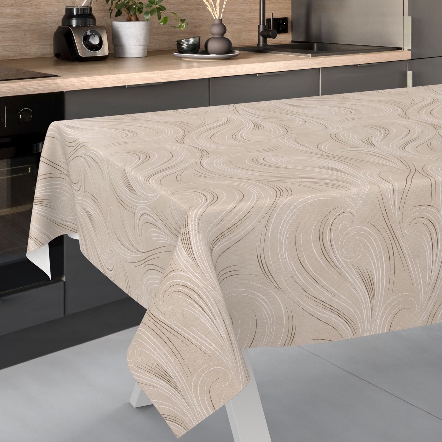 ANRO Tafelzeil op rol Beige 140cm x 20m – Afwasbaar Tafelkleed Rechte rand Op maat te knippen