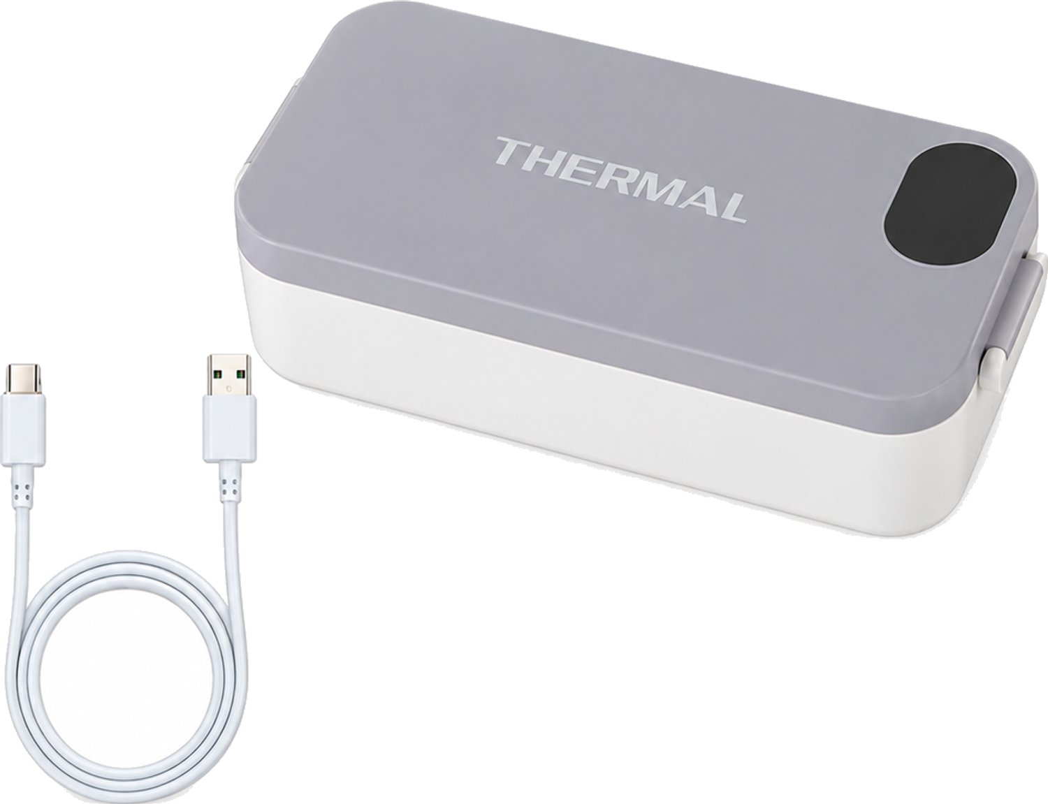 Elektrische lunchbox voor verwarming zonder water toe te voegen, in grijs-wit, voor thuis en op kantoor