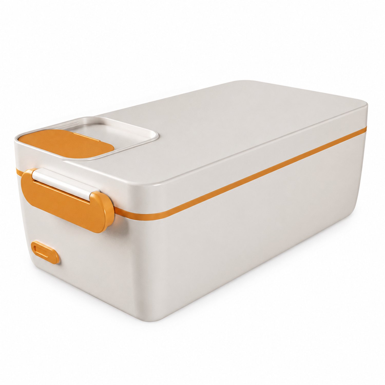 Broodtrommel met deksel en oplaadbare elektrische verwarming, één laag, 40 W, 5 V, wit en oranje