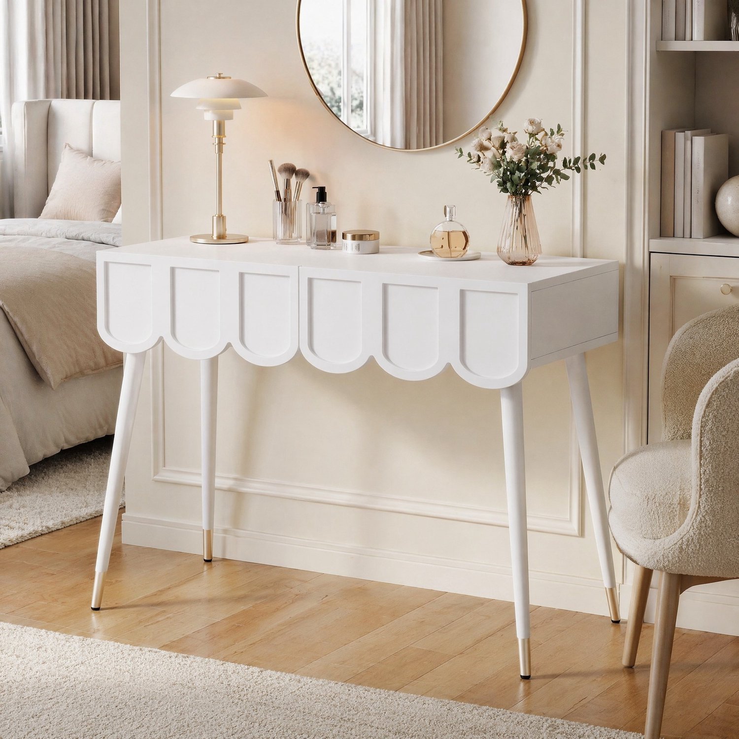 CHICFURN Kaptafel - 2 laden - multifunctioneel - metalen poten - wit