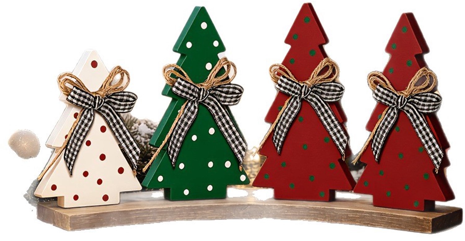 Set van 3 houten kerstboompjes in boerderijstijl met stippenmotief