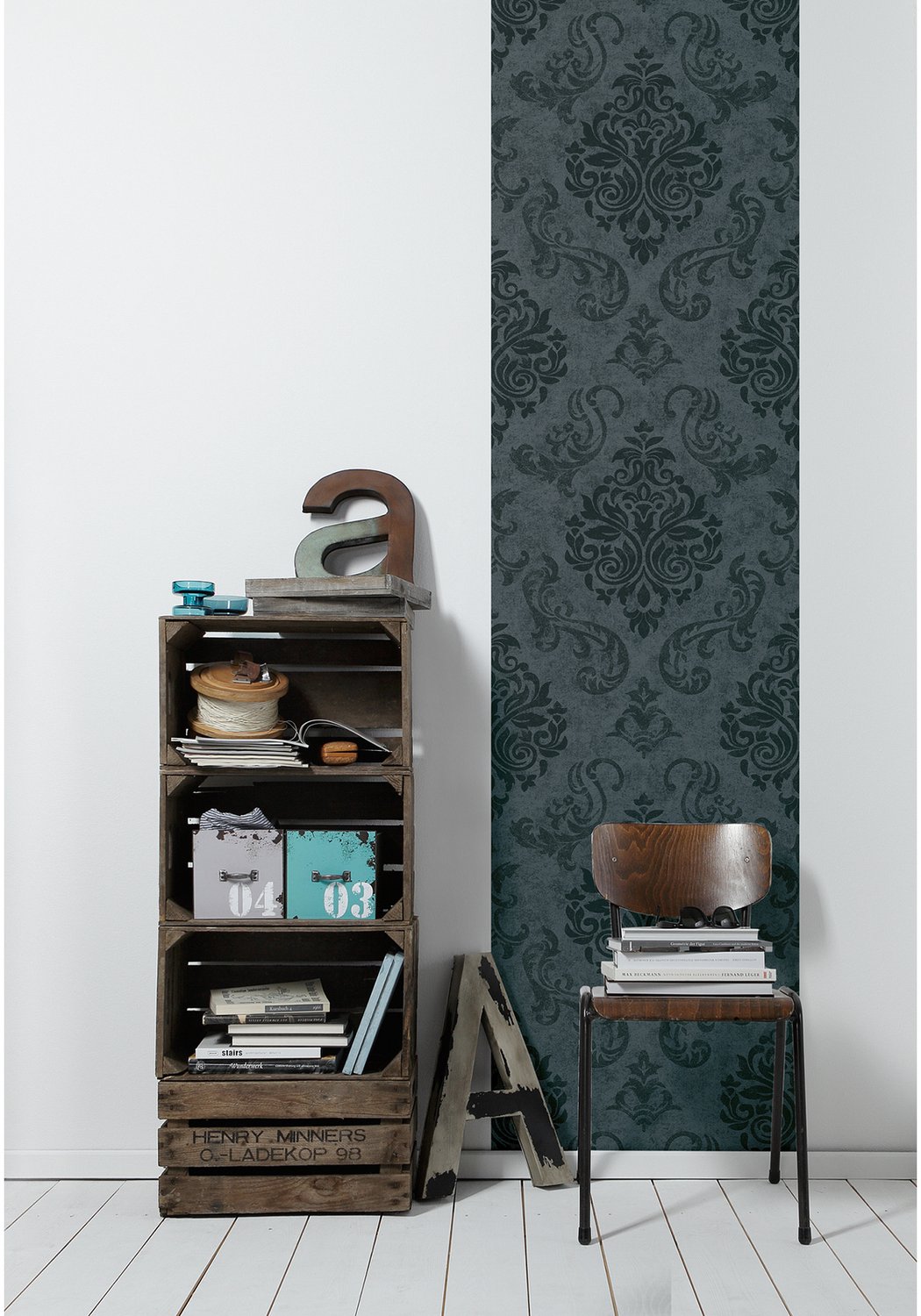 Donkergrijs Zwart Damast Effect Floraal Behang Panneel | Extra wasbaar zelfklevend vinyl | Ideaal voor slaapkamer, keuken en kantoor