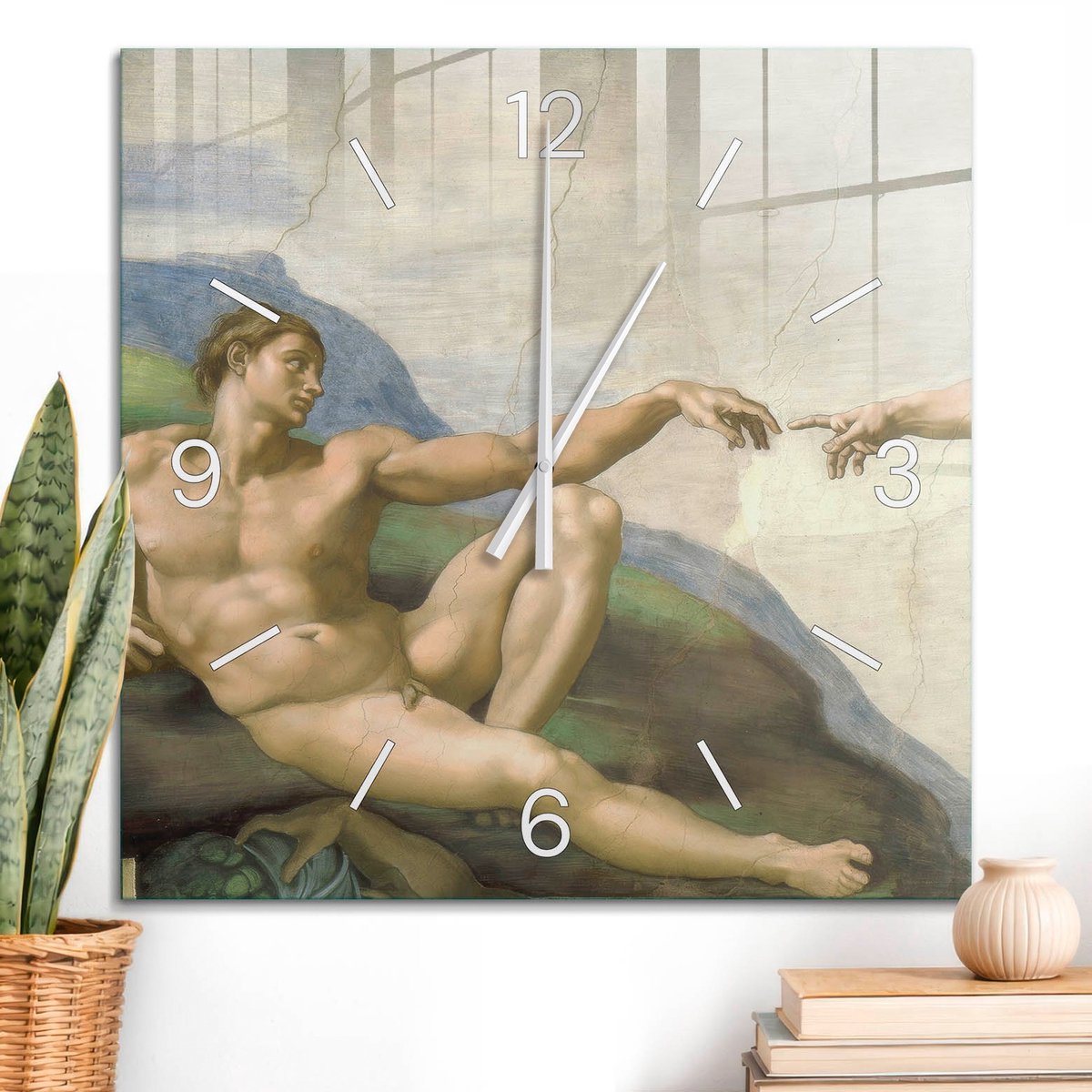 ArtPrintCave Beige Glazen Klok - 60x60 cm - Wandklok Vierkant - Een Symbolisch Meesterwerk Wandklok Keuken - Mensen Unieke Klok - Witte Klokwijzers