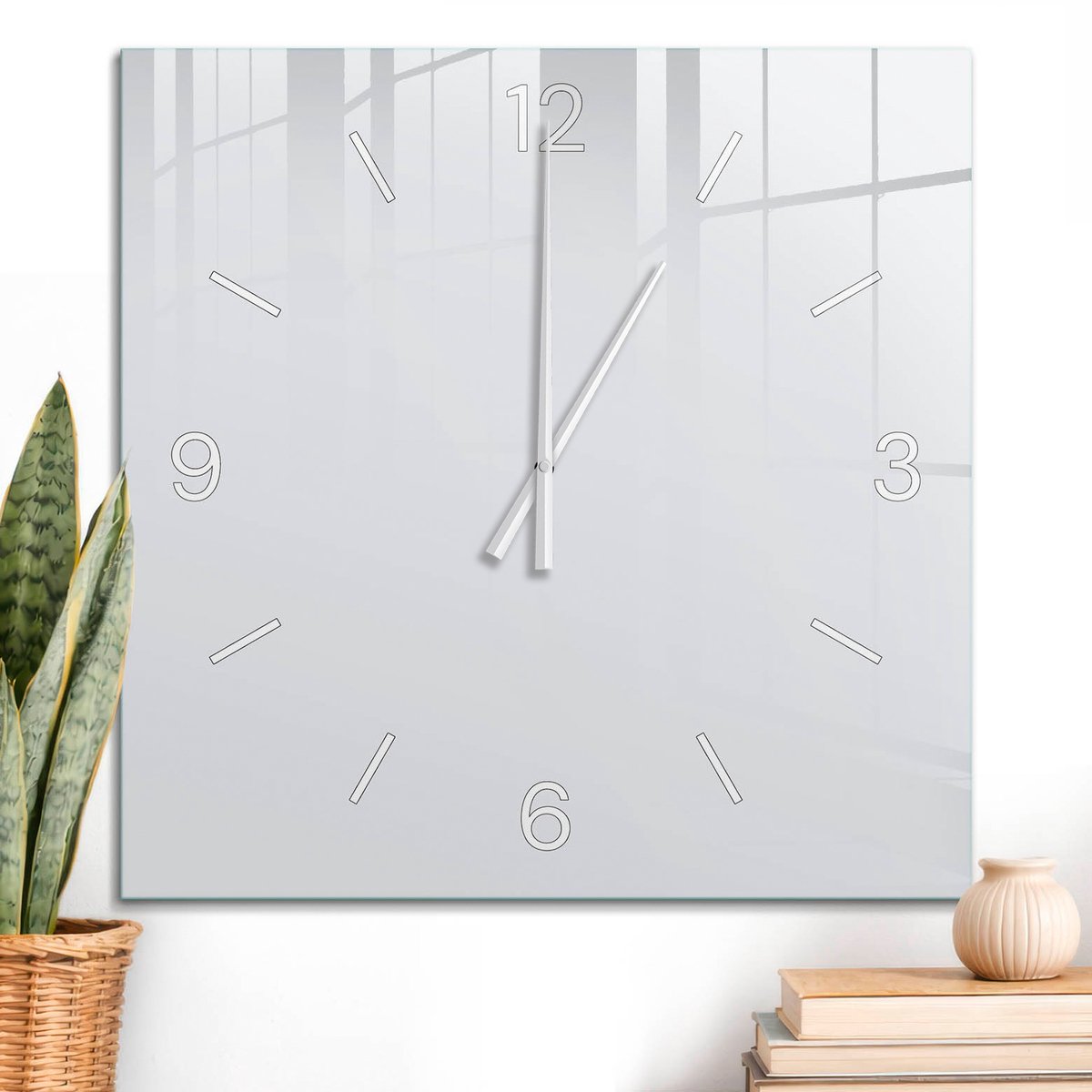 ArtPrintCave Wit Glazen Klok - 60x60 cm - Wandklok Vierkant - Zuiver Wit Unieke Klok - Abstractie Stille Wandklok - Witte Klokwijzers