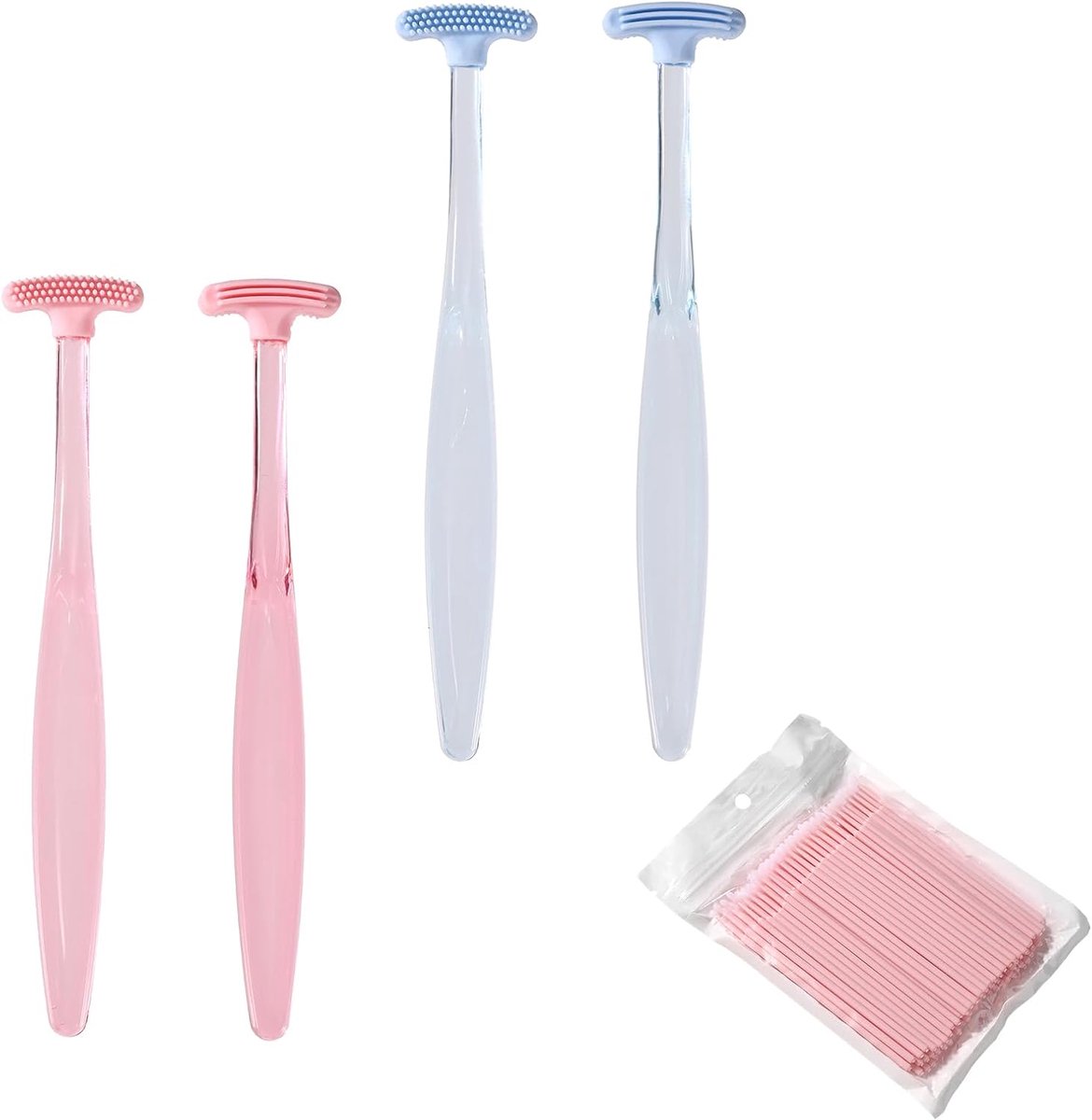 4st Ooglidborstels, Zachte Siliconen Plastic Reinigingsborstels voor Ooglidrand met Wattenstaafjes Praktisch Oogtool-Accessoire voor Voorzichtig Reinigen Overtollige Olie (Roze, Blauw)