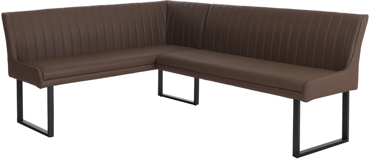 Hoekbank MCW-O82, eetkamerbank, kunstleer en metaal 159 x 210 cm ~ bruin