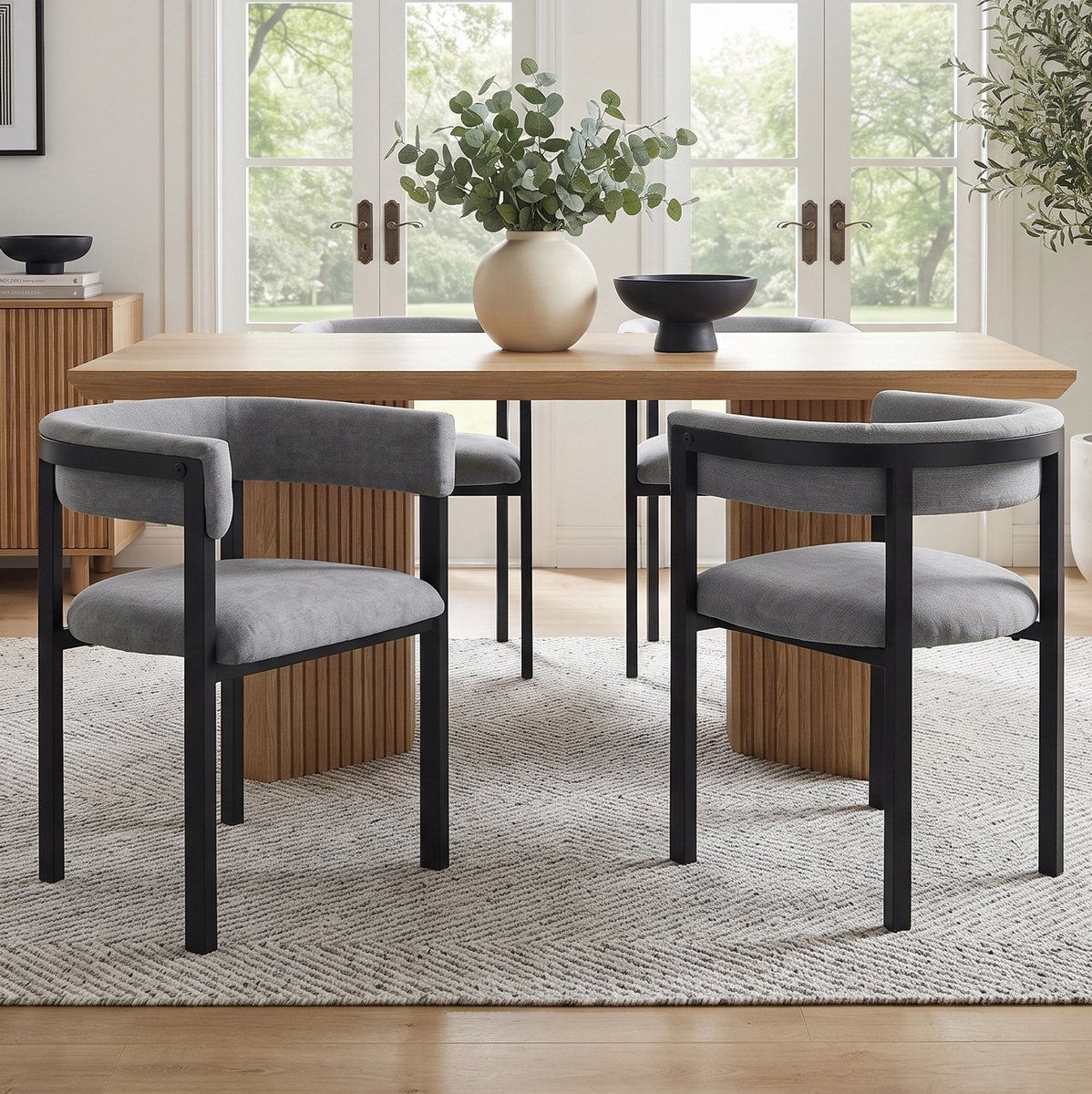 MODENUIT Eetkamerstoel - Set Van 2 - Gebogen Rugleuning Met Armleuningen - Eetkamer - Chenille Grijs