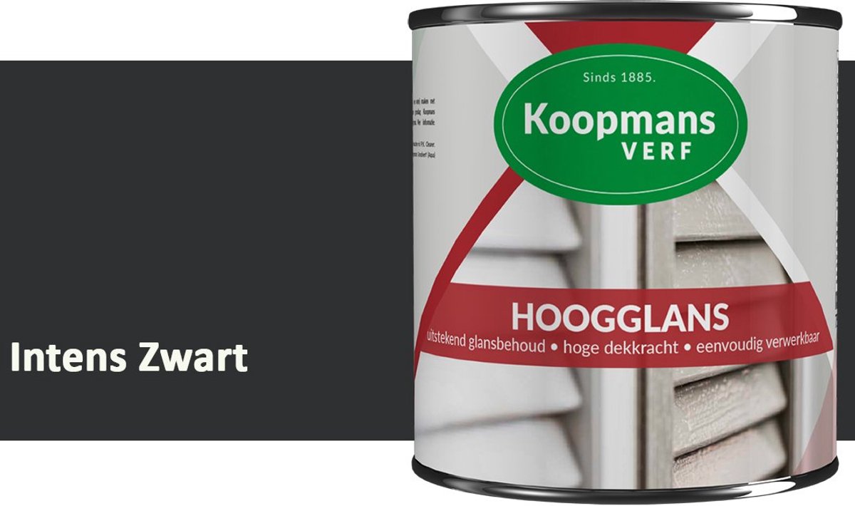 Koopmans Hoogglans Lakverf Binnen & Buiten – Voor Hout en Metaal – Krasvast – Hoge Dekkracht – Kozijnen, Deuren & Meubels – Intens Zwart – 375 ml