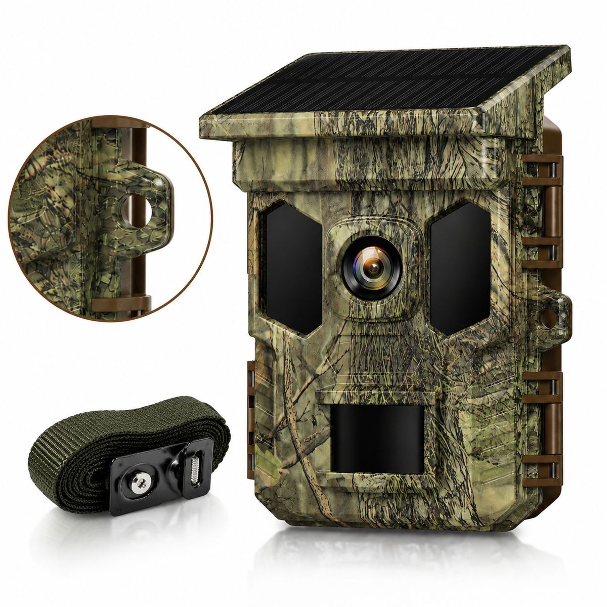 VHV - Wildcamera – 4K 64MP met zonnepaneel – oplaadbare accu + AA-back-up – 0,2s trigger, 20m nachtzicht – WiFi+Bluetooth – IP66 waterdicht