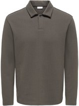 Donkergrijs, langarmig poloshirt van Only & Sons met een klassieke kraag en knoopsluiting, gemaakt van fijne gebreide stof.