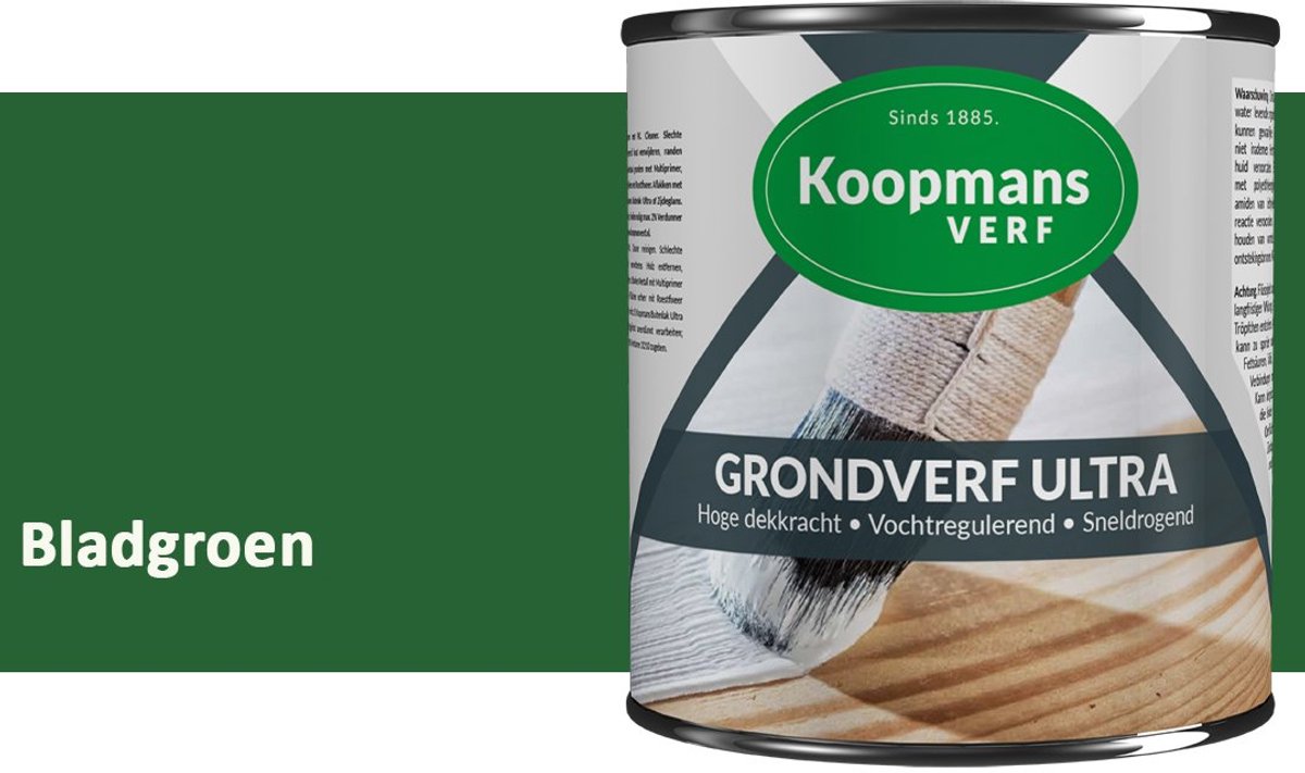 Koopmans Grondverf Ultra – Grondverf Hout & Metaal Binnen en Buiten – Vochtregulerende Primer – Hoge Dekking – Zijdeglans – Bladgroen – 375 ml