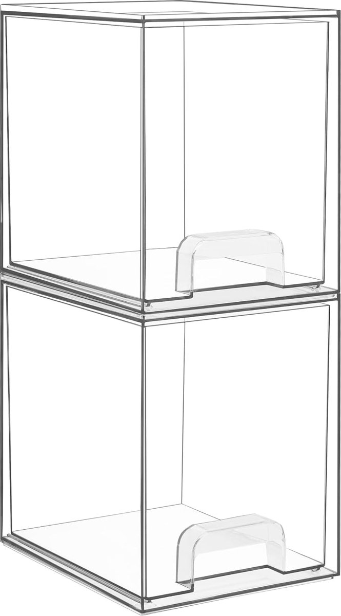 19,3 cm H Duidelijke Stapelbare Opbergladen, 2-pack Plastic Organisatoren voor Huidverzorging, Cosmetica, Schoonheidsbenodigdheden, Ideaal voor Kaptafel, Badkamer, Keukenaanrecht
