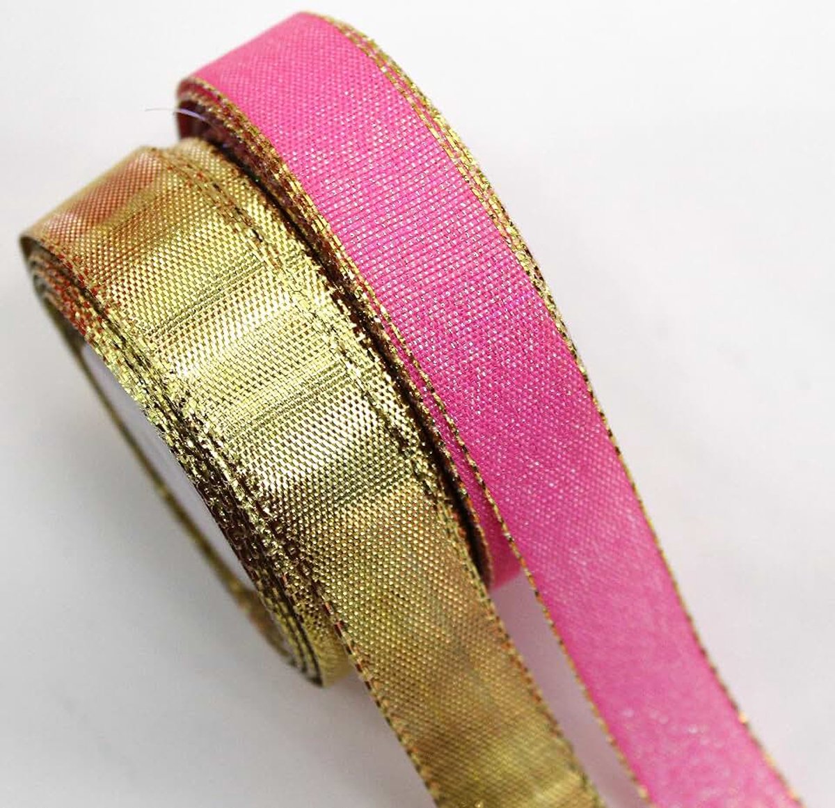 Lurex lint 25 mm lint cadeaulint decoratief lint Kerstbruiloft goud roze