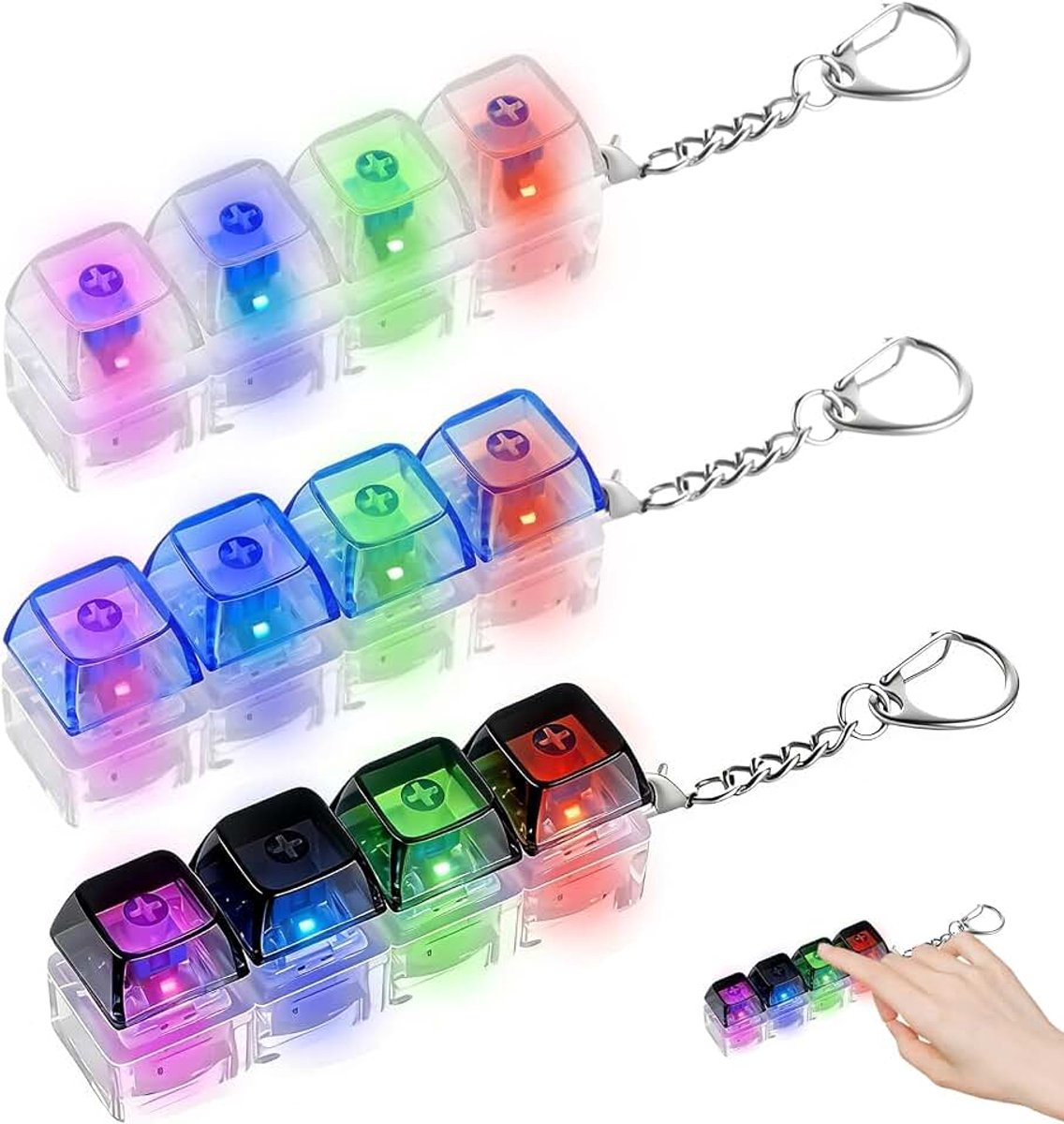 3 Tastatur SchlüSselanhäNger Fidget Toys Tastatur Mit Led-Licht, Stilvoll Und Stressabbauend, Leicht Und Tragbar, Einfach Zu Bedienen, Geeignet FüR Arbeit, Studium Und Reisen