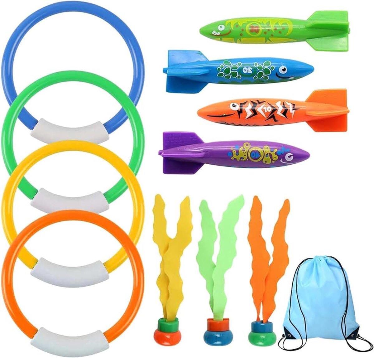 Duikringen voor kinderen van 4-12 jaar, duikring, spel, welsalen, waterspel, cadeau, feest, zwembad, met opbergtas