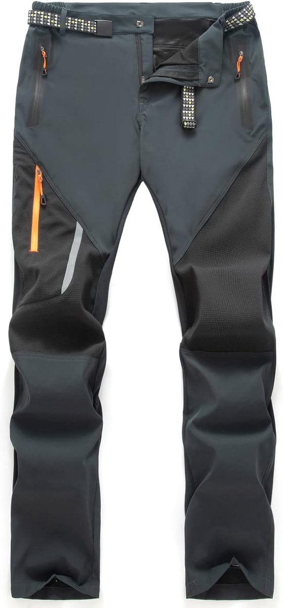 Outdoorbroek voor heren, ademende wandelbroek, lichte winddichte tactische broek, elastische taille, wandelbroek met zakken met ritssluiting, grijs, XXL