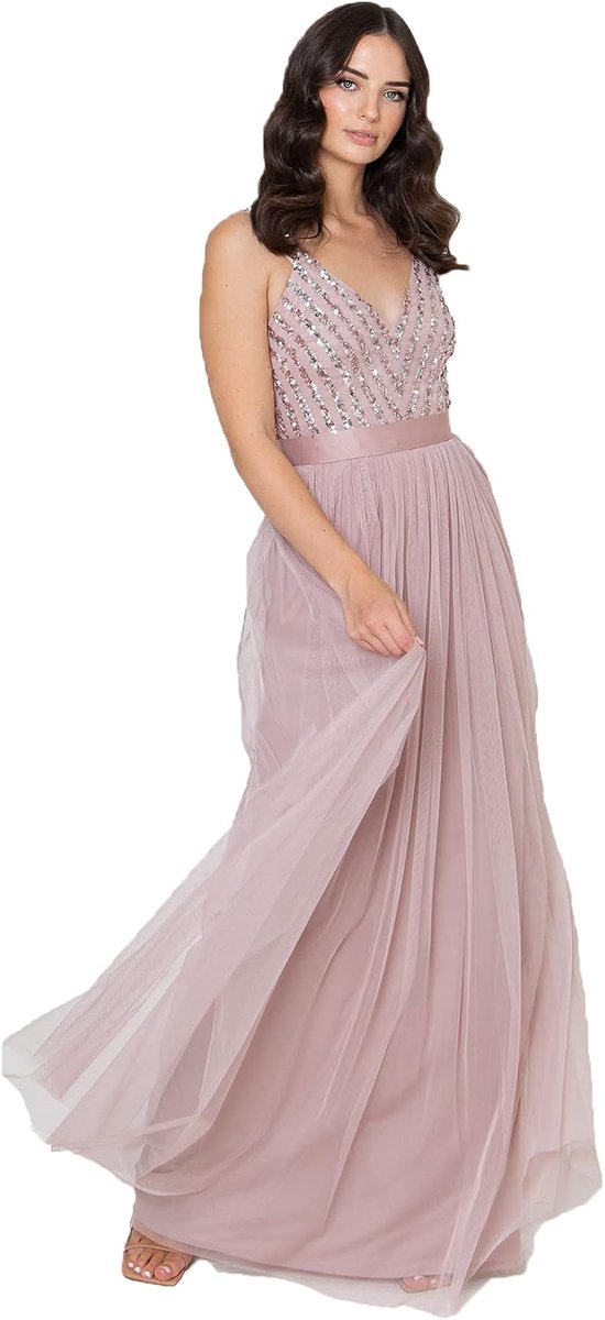 Deluxe Maya Mouwloze gestreepte maxi-jurk dames Galajurk