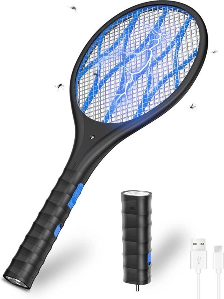 Elektrische Vliegenmepper 4000V met USB Oplaadbare Batterij en LED-lamp - Veilig en Effectief voor Binnen en Buiten