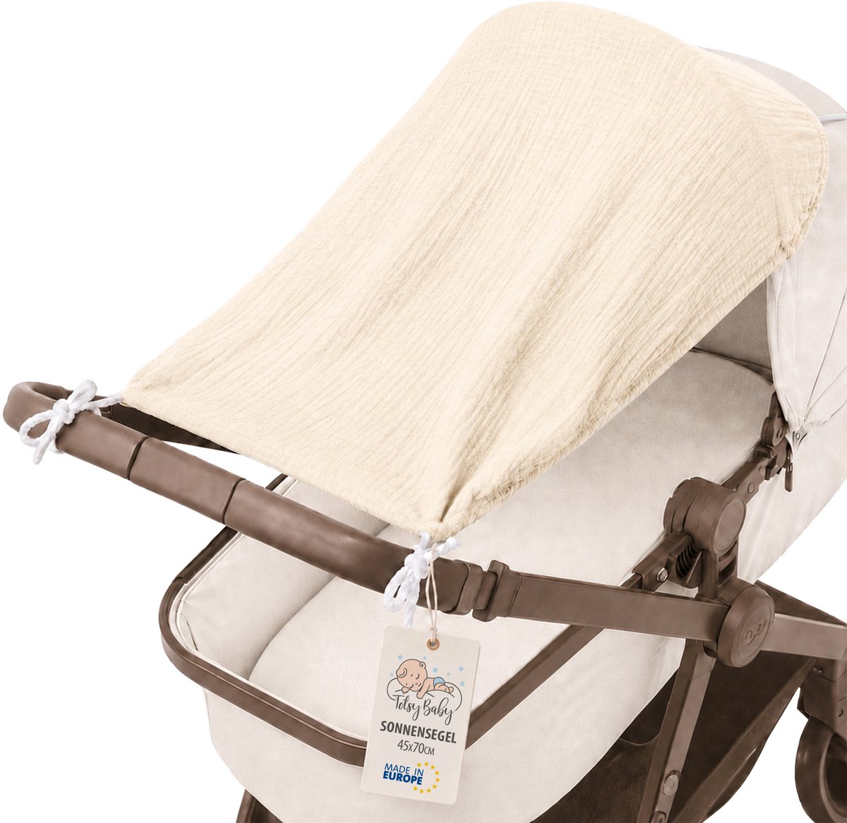 Zonbescherming Kinderwagen 70 x 45 cm UV Zonwering Baby Mousseline Schaduwdoek voor Buggy Sportwagen Wandelwagen tegen Zon Wind en Regen Opvouwbaar Lichtbeige Mousseline