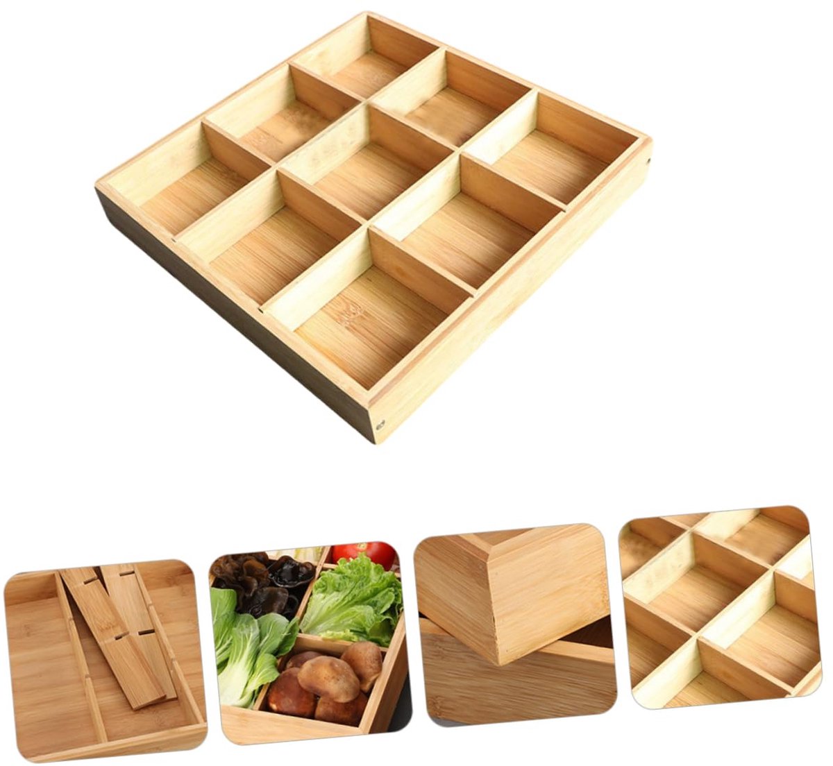 Lade Organizer - Sorteerdoos met 9 Vakken - Bamboe Theedoos - Opbergbakjes Klein - Bureau Accessoires - Sieraden Opberger - Kralendoos Hout - Keukenlade Indeling - Hobby Materialen Bakje - Vakjesdoos - Ladeverdeler - Duurzaam - Houtkleur - 1 Stuk — cadeau in Cadeau-ideeën - foto 4