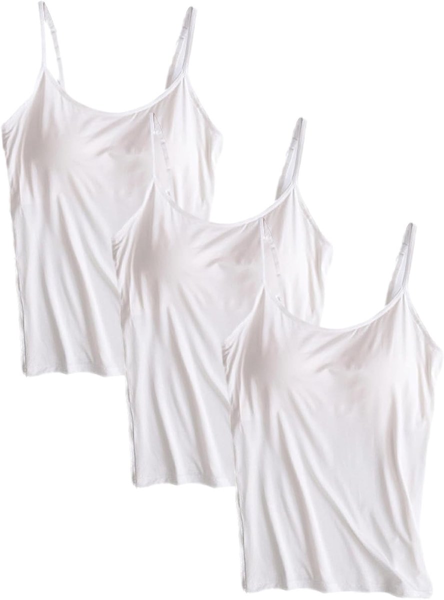 3 Stuks Basic Camisole Verstelbare Bandjes Vest Tanktops met Ingebouwde Beugelbeha Stretch Onderhemden (S-4XL)