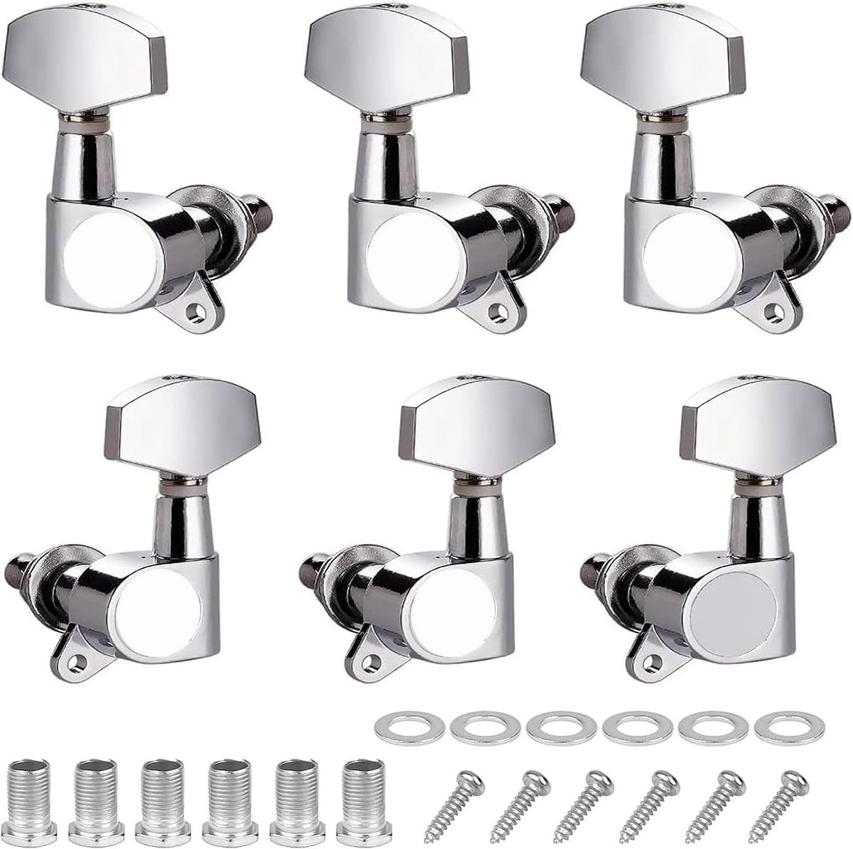 6 stuks gitaarmechanica, gitaarstemwartel, metalen mechanische vergrendelingssleutel, 3L3R gitaartuningsleutelpeg voor elektrische gitaar (zilver)