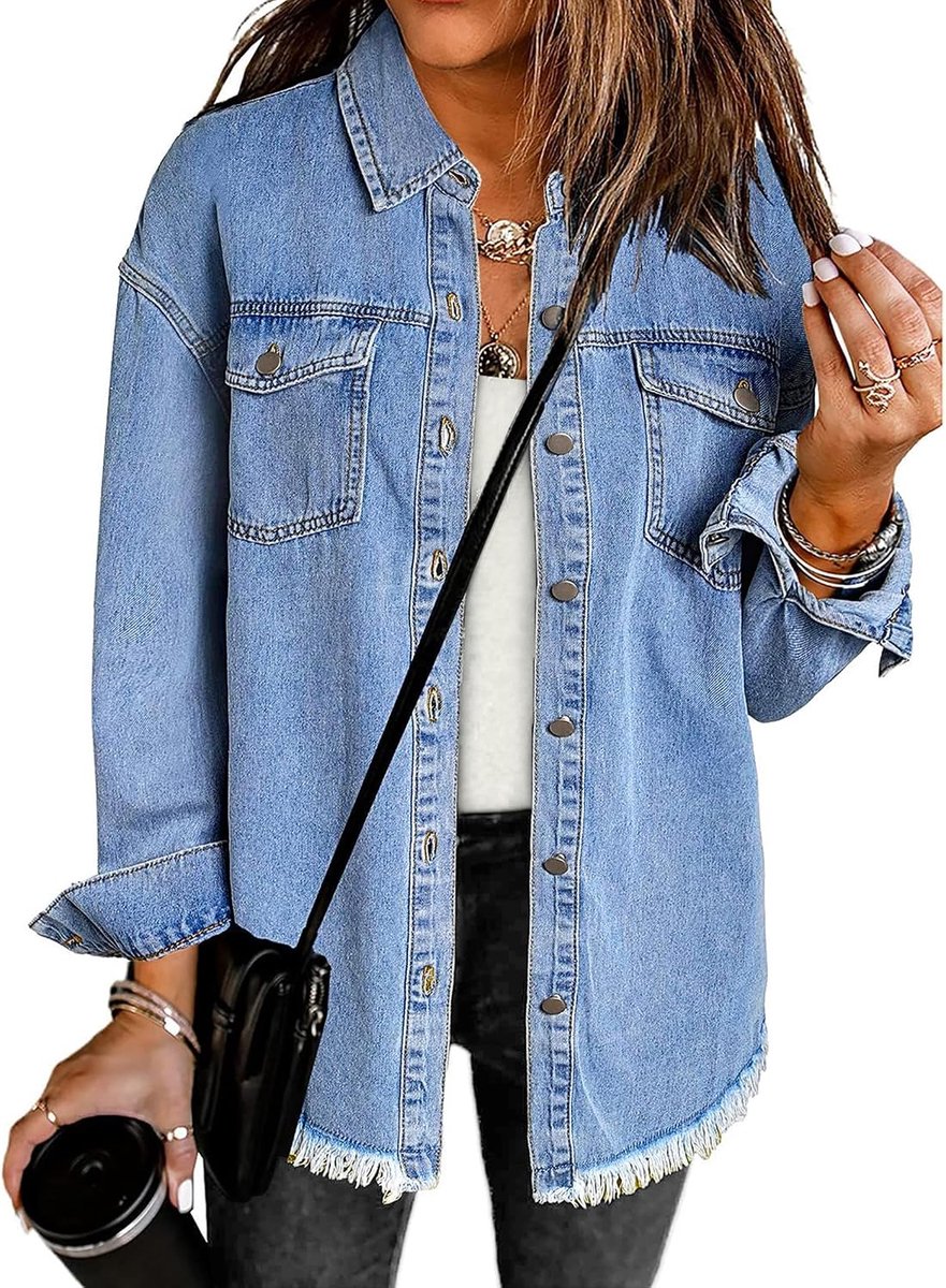 Jean Truckerjack voor dames, oversized, gerafelde zoom